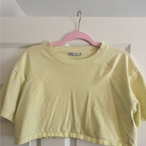 Zara Soft Pastel Yellow Cropped Tee